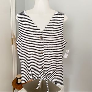 Striped Tie Front Blouse Size Large New W/Tags